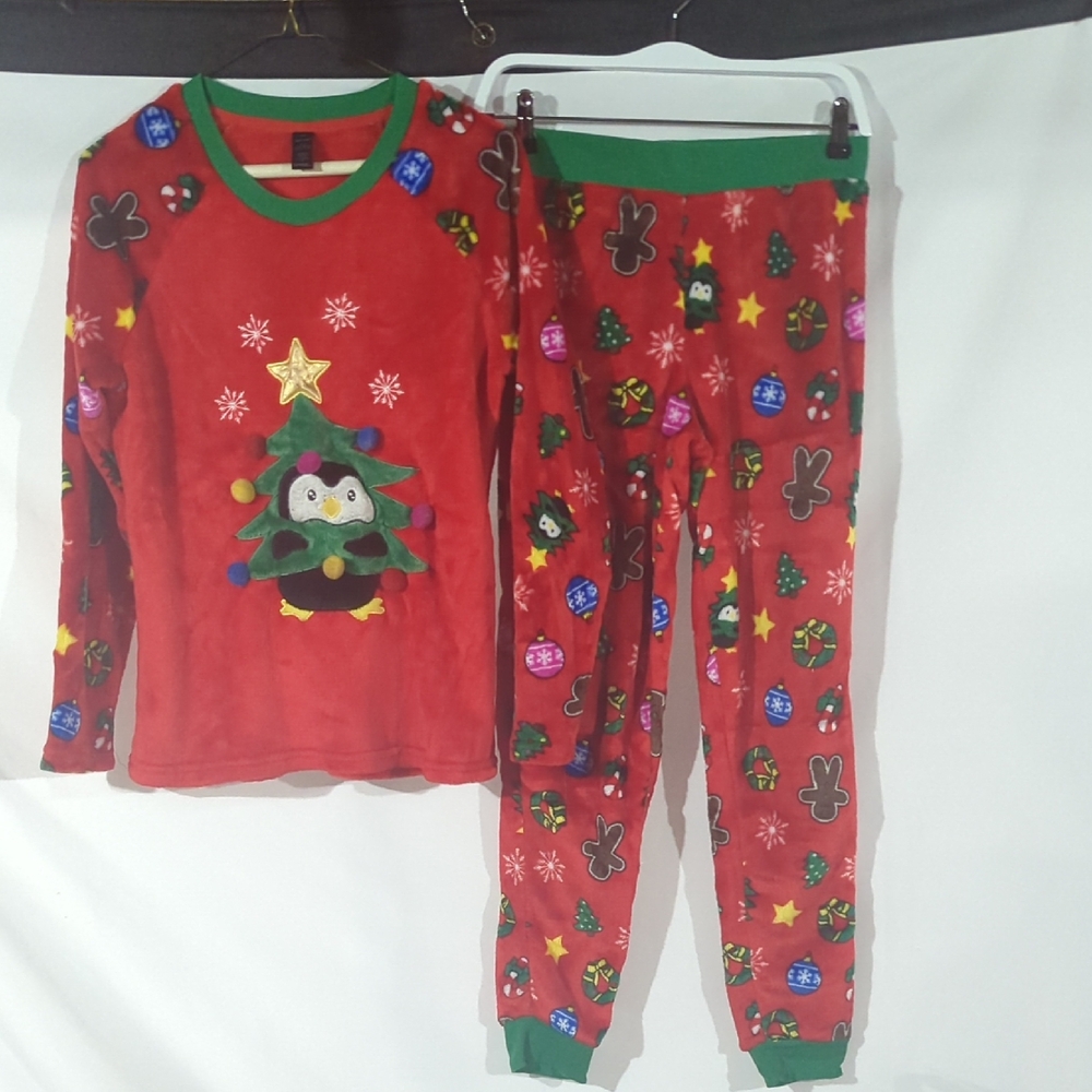 George Red Festive Pajama Set with Penguin and Tree